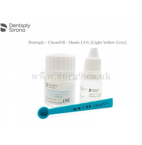 DENTSPLY CHEMFIL SUPERIOR Fast Setting Glass-lonomer Restorative Material 10 G Shade LYG [Light Yellow Grey]